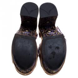 Pre Owned Prada Purple Patent Leather and Floral Jacquard Clog Platform Sandals Size 38.5