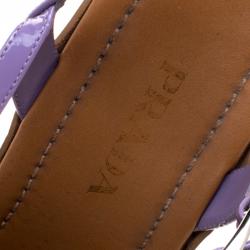 Pre Owned Prada Purple Patent Leather and Floral Jacquard Clog Platform Sandals Size 38.5