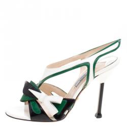 Pre Owned Prada Tricolor Leather Hot Rod Bow Detail Slingback Sandals Size 36