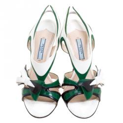 Pre Owned Prada Tricolor Leather Hot Rod Bow Detail Slingback Sandals Size 36