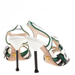 Pre Owned Prada Tricolor Leather Hot Rod Bow Detail Slingback Sandals Size 36