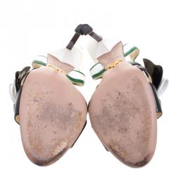 Pre Owned Prada Tricolor Leather Hot Rod Bow Detail Slingback Sandals Size 36