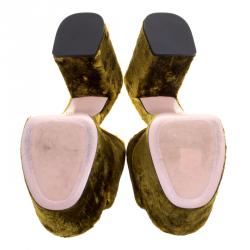 Pre Owned Prada Gold Velvet Block Heel Mules Size 39