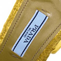 Pre Owned Prada Gold Velvet Block Heel Mules Size 39