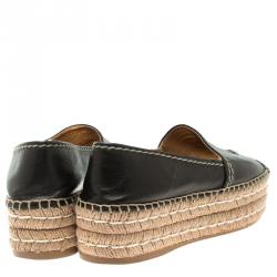 Prada Black Leather Open Toe Platform Espadrilles Size 39.5