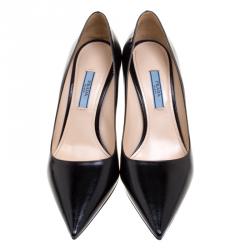 Pre Owned Prada Black Patent Saffiano Leather Pointed Toe Pumps Size 38