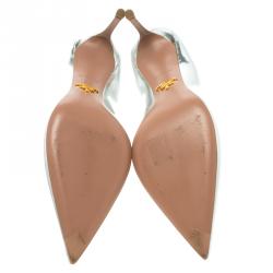 Pre Owned Prada Silver Metallic Leather Pointed Toe Pumps Size 37