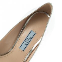 Pre Owned Prada Silver Metallic Leather Pointed Toe Pumps Size 37