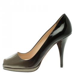 Pre Owned Prada Black Ombrè Patent Leather Peep Toe Pumps Size 38.5