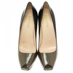 Pre Owned Prada Black Ombrè Patent Leather Peep Toe Pumps Size 38.5