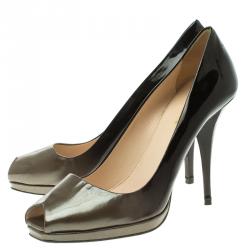 Pre Owned Prada Black Ombrè Patent Leather Peep Toe Pumps Size 38.5