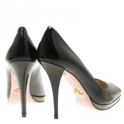 Pre Owned Prada Black Ombrè Patent Leather Peep Toe Pumps Size 38.5