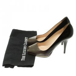 Pre Owned Prada Black Ombrè Patent Leather Peep Toe Pumps Size 38.5