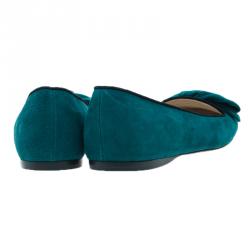 Pre Owned Prada Turquoise Suede Bow Smoking Slippers Size 40.5