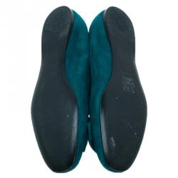 Pre Owned Prada Turquoise Suede Bow Smoking Slippers Size 40.5