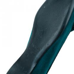 Pre Owned Prada Turquoise Suede Bow Smoking Slippers Size 40.5