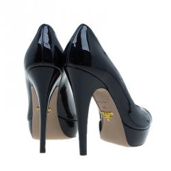 مملوكة مسبقًا Prada Black Patent Peep Toe Platform Pumps Size 36