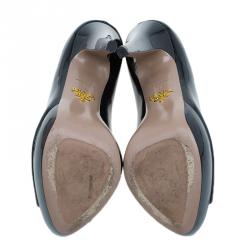 مملوكة مسبقًا Prada Black Patent Peep Toe Platform Pumps Size 36