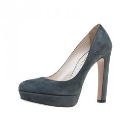 Prada Grey Suede Anthracite Platform Pumps Size 38