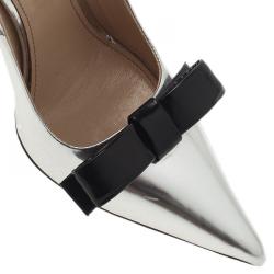 Prada Silver Metallic Leather Bow Pointed Toe Pumps Size 35.5