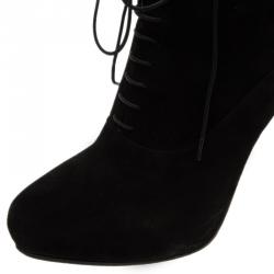 Prada Black Suede Lace Up Pointed Toe Ankle Boots Size 39 