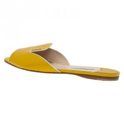 Pre Owned Prada Yellow Saffiano Leather Flat Slides Size 39