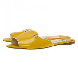 Pre Owned Prada Yellow Saffiano Leather Flat Slides Size 39