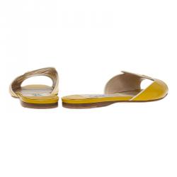 Pre Owned Prada Yellow Saffiano Leather Flat Slides Size 39