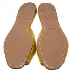 Pre Owned Prada Yellow Saffiano Leather Flat Slides Size 39
