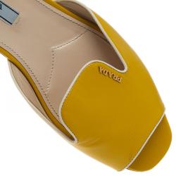 Pre Owned Prada Yellow Saffiano Leather Flat Slides Size 39