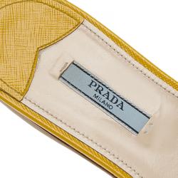 Pre Owned Prada Yellow Saffiano Leather Flat Slides Size 39