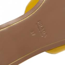 Pre Owned Prada Yellow Saffiano Leather Flat Slides Size 39