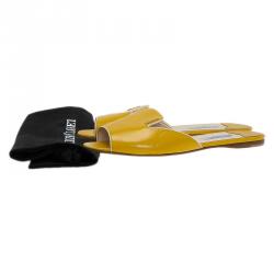 Pre Owned Prada Yellow Saffiano Leather Flat Slides Size 39