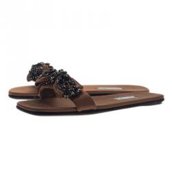 Pre Owned صندل سلايد برادا فور هارودز ستان بني مزين بفيونكة مقاس 38