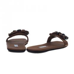 Pre Owned صندل سلايد برادا فور هارودز ستان بني مزين بفيونكة مقاس 38