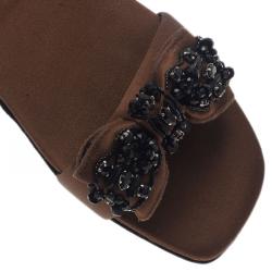 Pre Owned صندل سلايد برادا فور هارودز ستان بني مزين بفيونكة مقاس 38