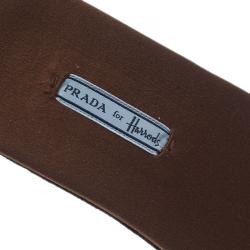 Pre Owned صندل سلايد برادا فور هارودز ستان بني مزين بفيونكة مقاس 38