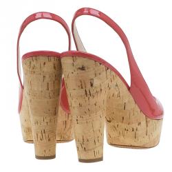 Pre Owned Prada Pink Patent Cork Platform Slingback Sandals Size 37