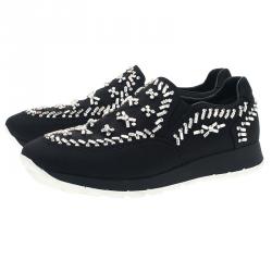 Pre Owned Prada Black Canvas Jeweled Slip on Sneakers Size 40