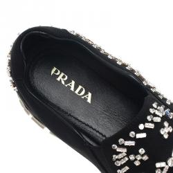 Pre Owned Prada Black Canvas Jeweled Slip on Sneakers Size 40