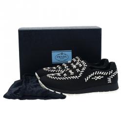 Pre Owned Prada Black Canvas Jeweled Slip on Sneakers Size 40