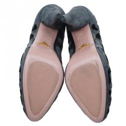 Pre Owned Prada Grey Leopard Print Suede Almond Toe Platform Pumps Size 39.5