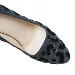 Pre Owned Prada Grey Leopard Print Suede Almond Toe Platform Pumps Size 39.5