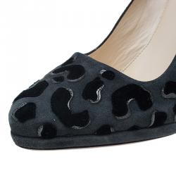 Pre Owned Prada Grey Leopard Print Suede Almond Toe Platform Pumps Size 39.5