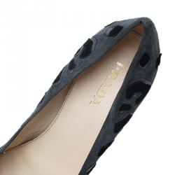 Pre Owned Prada Grey Leopard Print Suede Almond Toe Platform Pumps Size 39.5