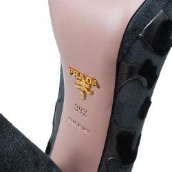 Pre Owned Prada Grey Leopard Print Suede Almond Toe Platform Pumps Size 39.5