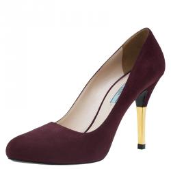 Pre Owned Prada Burgundy Suede Almond Toe Pumps Size 39