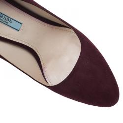 Pre Owned Prada Burgundy Suede Almond Toe Pumps Size 39