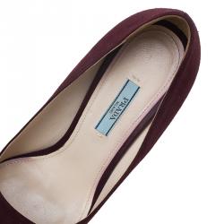 Pre Owned Prada Burgundy Suede Almond Toe Pumps Size 39