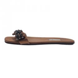 مملوكة مسبقًا Prada for Harrods Brown Satin Embellished Bow Slides Size 39